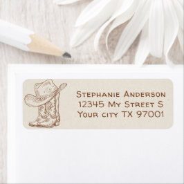 Etiqueta Simple Hand Drawn Western Cowboy Boots Hat Country