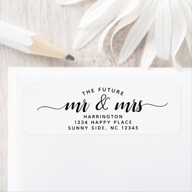 Etiqueta Simple Modern The Future Mr & Mrs Boda Script (In situ)