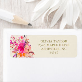Etiqueta Simple Pink Floral Bridal Shower Return Address