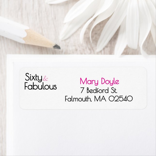 Etiqueta  Sixty Fabulous Birthday Chic Pink & Black (In situ)