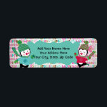 Etiqueta Skating Penguins Holiday Return Address Labels<br><div class="desc">Holiday return address labels with a fun, whimsical look featuring a typography text background that reads "Happy Holidays" and "Season's Greetings", a couple of adorable penguins in winter hats and scarves, and has a teal blue frame you can personalize by adding your name and address. Look for the matching greeting...</div>