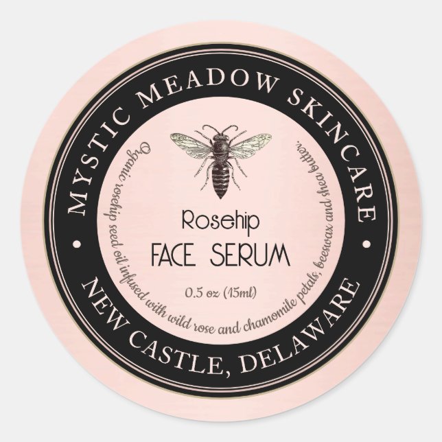 Etiqueta Skincare Queen Bee RoseGold metálica (Anverso)