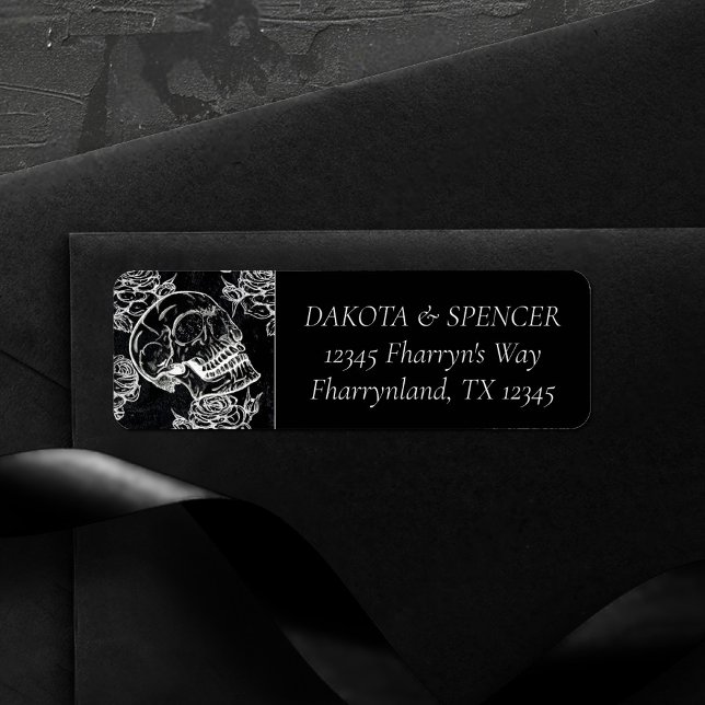 Etiqueta Skull Rosa Chalk | Funky Gothic Grunge Address (Subido por el creador)