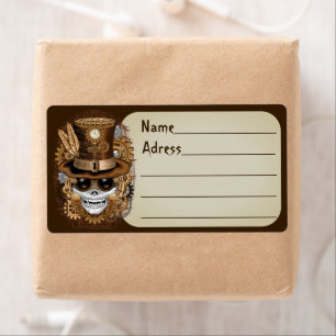 Etiqueta Skull Steampunk Voodoo Retro Machine