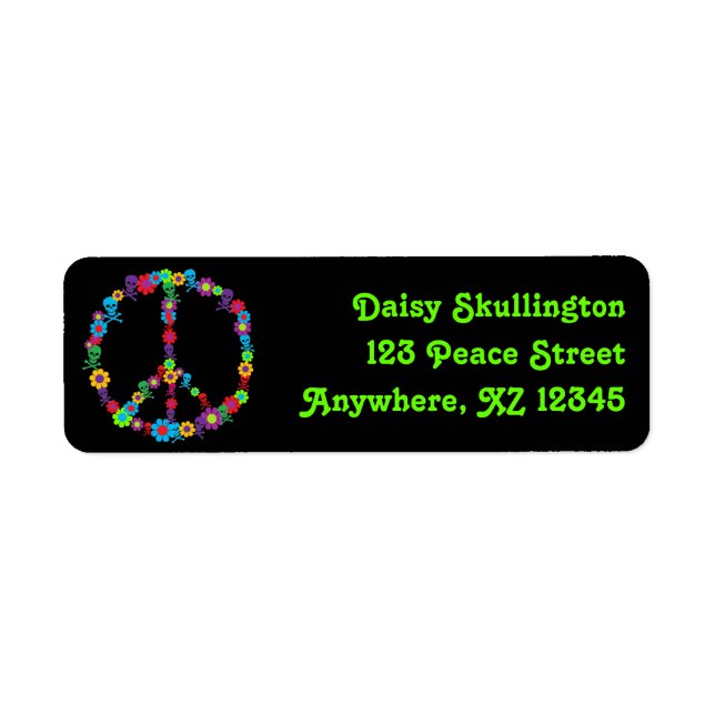 Etiqueta Skully Flower Power Peace (Frente)