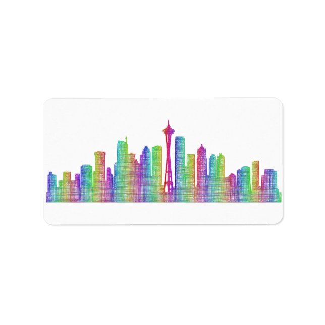 Etiqueta Skyline Seattle (Frente)