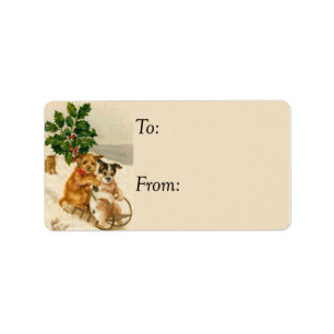 Etiqueta Sledding Dogs Vintage Gift Tag