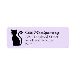 Etiqueta Sleek Black Cat Silhouette Purple Return Address