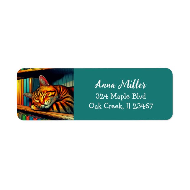 Etiqueta Sleepy Comic Book Style Cat Sleeping (Frente)