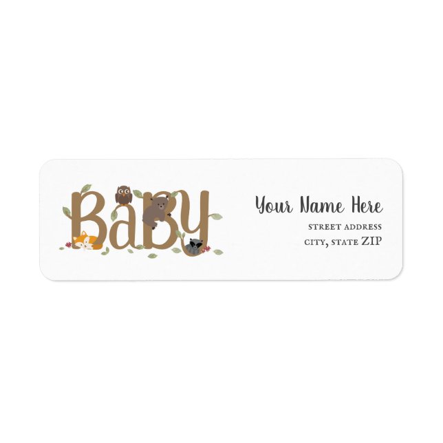 Etiqueta Sleepy Woodland Animals Baby Shower (Frente)