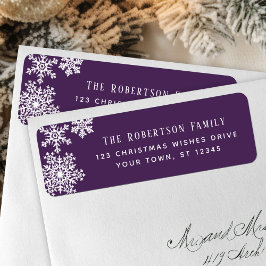 Etiqueta Snowflake Purple Christmas Holiday Return Address