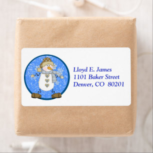 Etiqueta Snowflake Snowman Blue Circle
