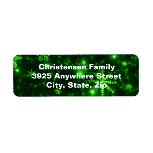 Etiqueta Snowflakes Green Background Return Address Etiquet
