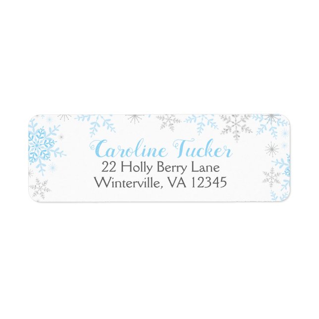 Etiqueta Snowflakes Winter Baby Boy Shower Blue Silver (Frente)