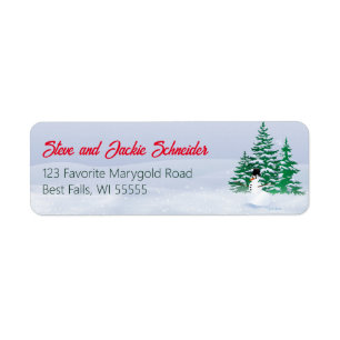 Etiqueta Snowman and Pine Trees Address Label