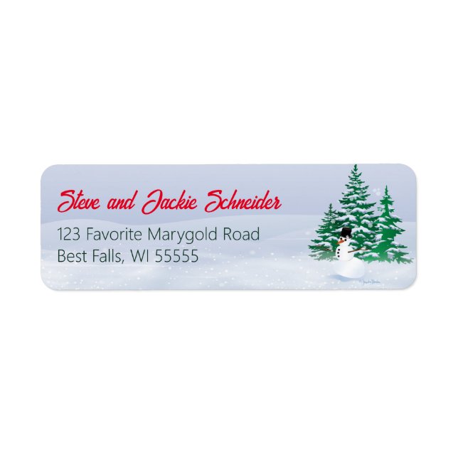 Etiqueta Snowman and Pine Trees Address Label (Frente)