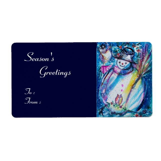 Etiqueta SNOWMAN CON OWL , azul blanco rojo (Frente)