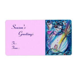 Etiqueta SNOWMAN CON OWL, rosa azul blanco