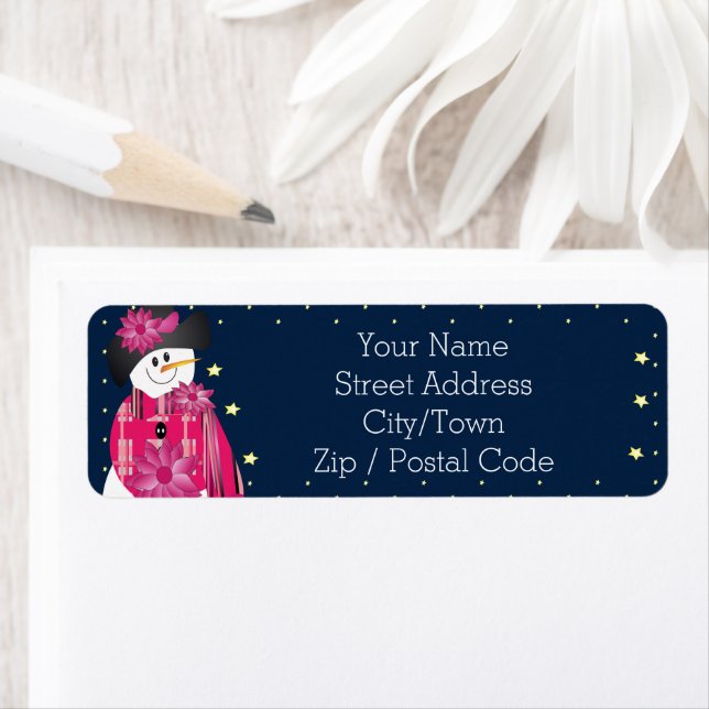 Etiqueta Snowman divertido con estrellas (In situ)