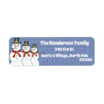 Etiqueta Snowman Family Christmas Return Address Labels<br><div class="desc">A snowman family makes up these fun Christmas return address labels. Customizable so you can add your own text and change the background color. Bring in the holidays with this festive design.
christmas return address labels,  mail,  christmas cards,  snow</div>