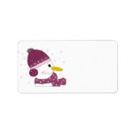 Etiqueta Snowman in Purple Hat and Scarf<br><div class="desc">A cute snowman wearing a soft purple hat and scarf accented by snowflakes. A big grin and a carrot nose complete his look.</div>