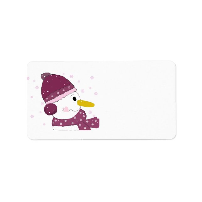 Etiqueta Snowman in Purple Hat and Scarf (Frente)