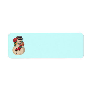 Etiqueta Snowman vintage con Poinsettia