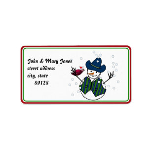 Etiqueta Snowman vistiendo Gorra de vaquero