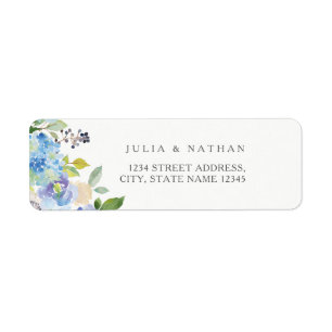 Etiqueta Sobre de boda floral azul moderno con dirección de