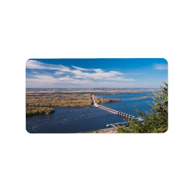 Etiqueta Sobre río Mississippi y represa en Alma (Frente)