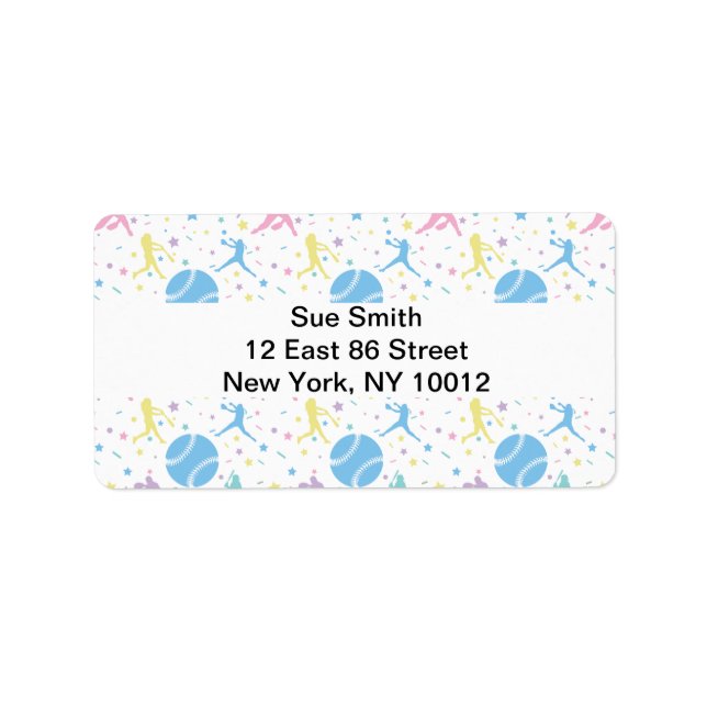 Etiqueta Softball femenino - Estrellas de silueta de béisbo (Frente)