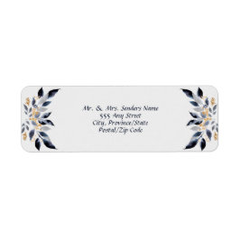 Etiqueta Sombras de hojas azules con dirección de retorno d