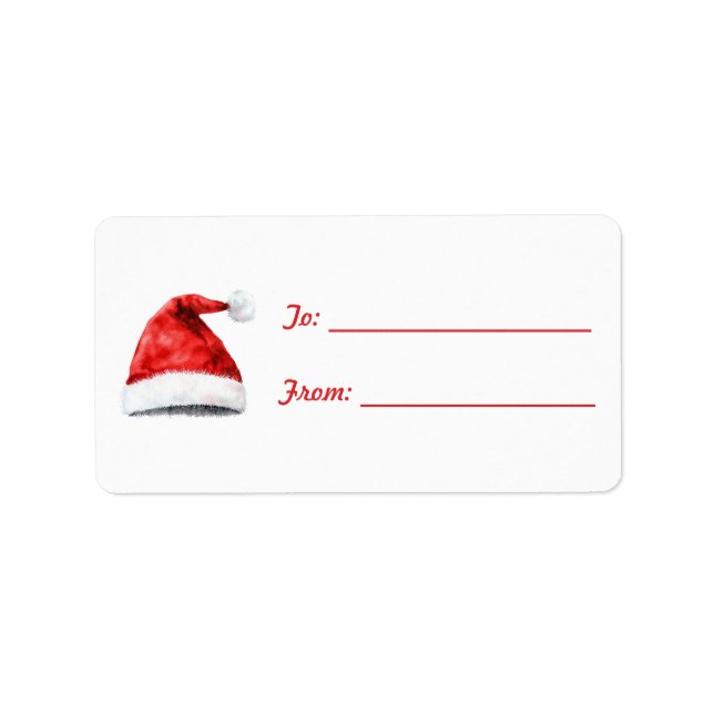 Etiqueta Sombrero de Santa Rojo Blanco Navidad (Frente)