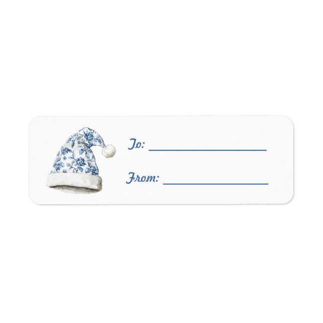 Etiqueta Sombrero Santa Azul Blanco Navidad   (Frente)