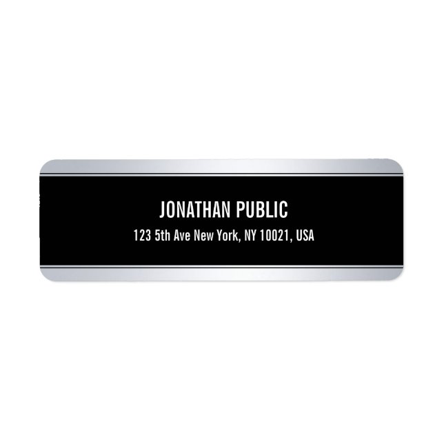 Etiqueta Sophisticated Faux Silver Black Template Modern (Frente)