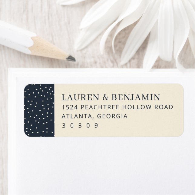 Etiqueta Sophisticated Navy Polka Dots (In situ)