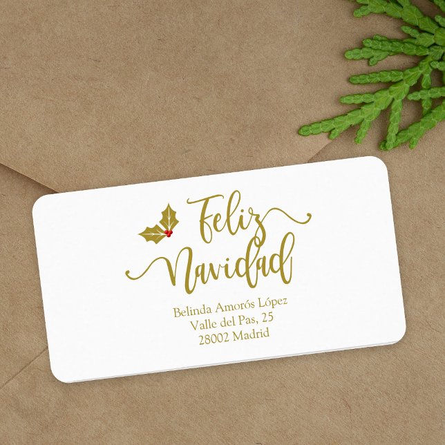 Etiqueta Spanish Feliz Navidad Golden Whimsical Typography (Subido por el creador)