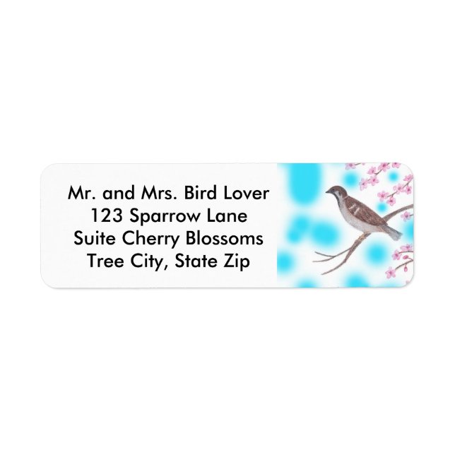 Etiqueta Sparrow in Cherry Blossom Tree Sky Address Labs (Frente)