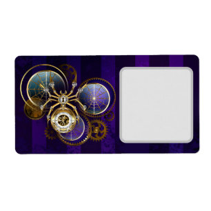 Etiqueta Spider Steampunk sobre fondo morado