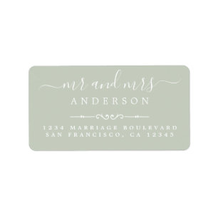 Etiqueta Sr. Mrs Script Pastel Green Boda Return Address
