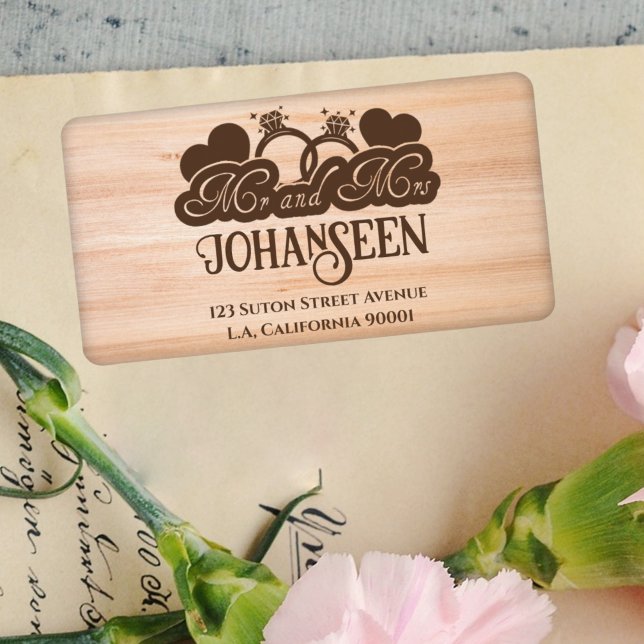 Etiqueta Sr. y Sra. Elegant Simple Rustic Wood Boda (Subido por el creador)