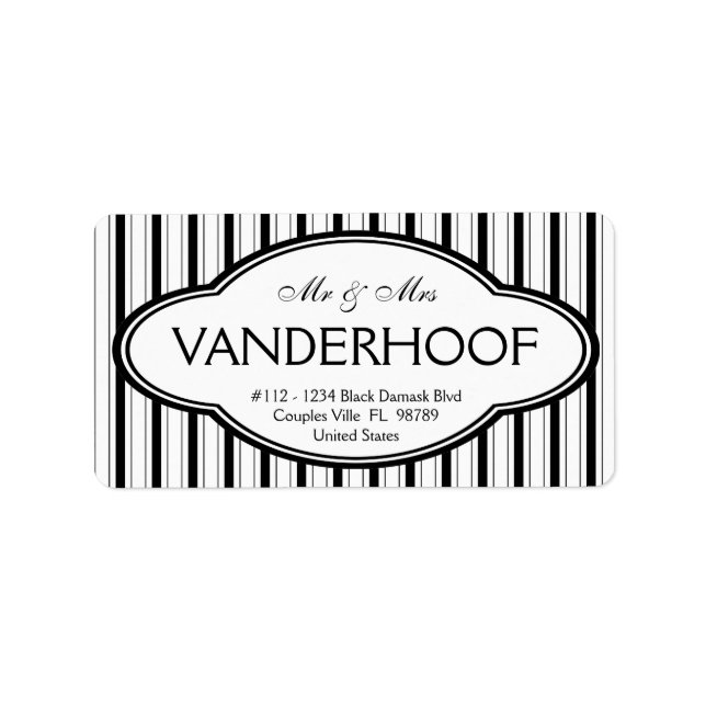 Etiqueta Sr. y Sra. Surname Bold Black Mod Stripes (Frente)