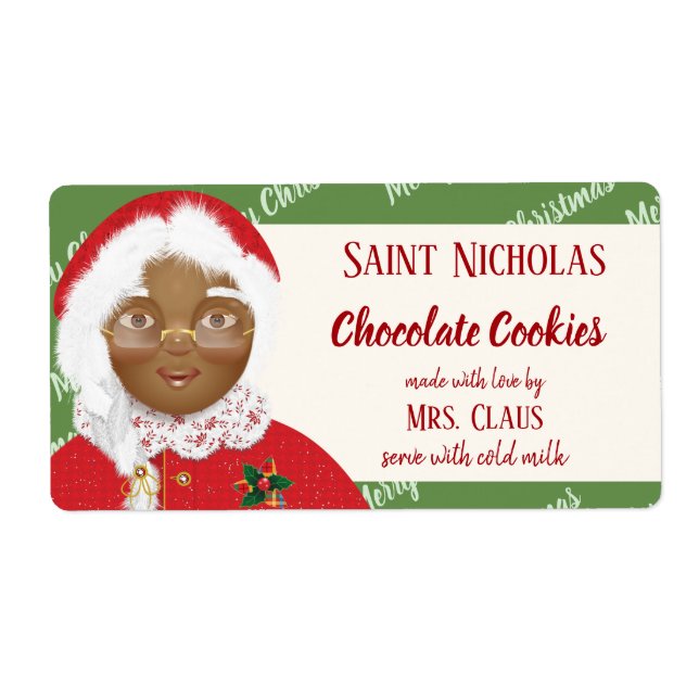 Etiqueta Sra. Claus Navidades afroamericanos Cookie Gift (Frente)