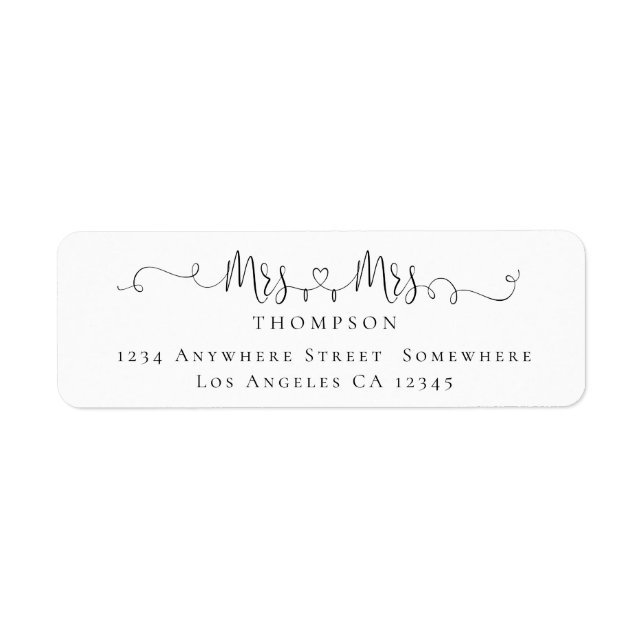 Etiqueta Sra. y Sra. Ring Heart Script Dirección de devoluc (Frente)