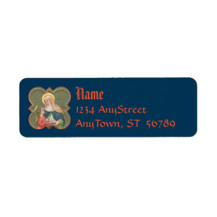 Etiqueta St. Anne y el BVM en una hoja de quatrefoil con pú