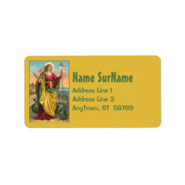 Etiqueta St. Margaret con un cartel de dragón y resurrecció