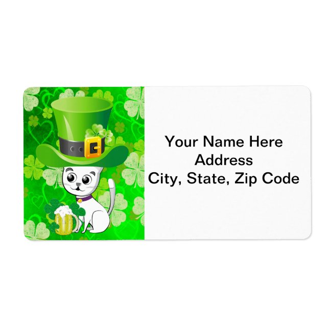 Etiqueta St. Patrick's Day Labels Cat Beer (Frente)