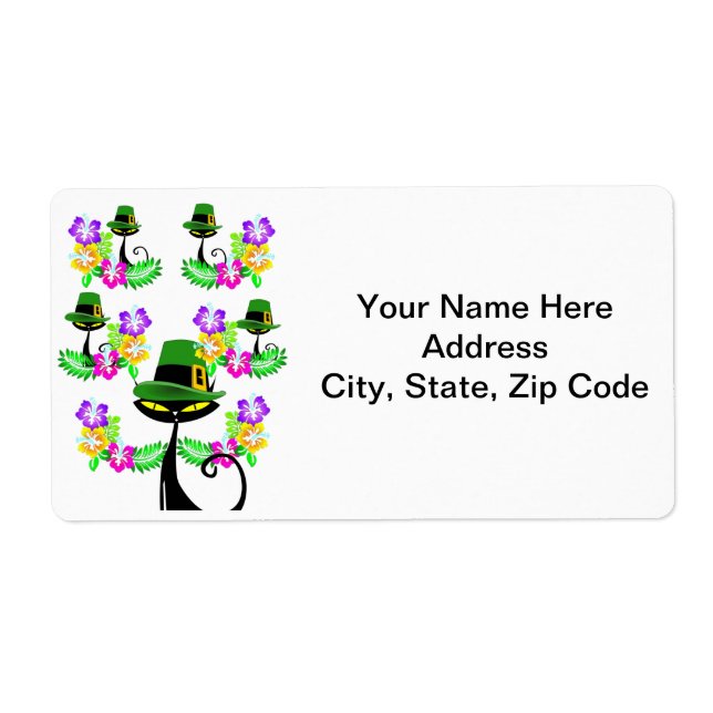 Etiqueta St. Patrick's Day Labels Cat Floral (Frente)