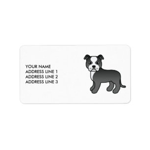 Etiqueta Staffie Blanco Y Negro Perro De Dibujos Animados L