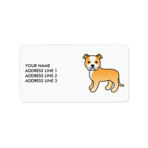 Etiqueta Staffie cervato y blanco Perro de dibujos animados